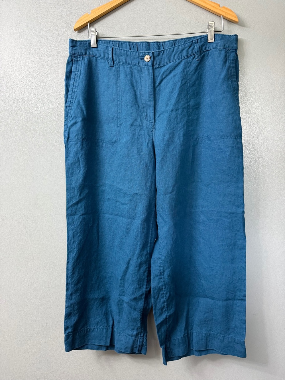 J Jill love linen Women's Wide-Leg Linen crop pants in Teal large